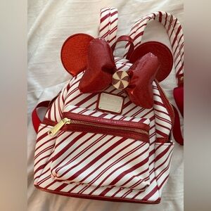 Disney Loungefly Red and White Candy Cane Backpack
